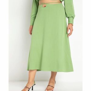 Eloquii Tie Waist Satin Skirt- mint